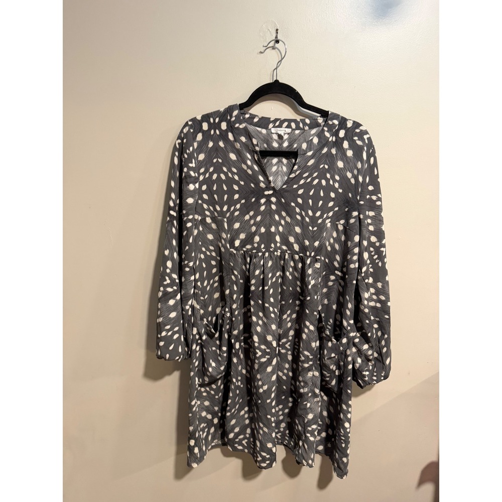 Jodifl Gray White Abstract Print Tunic Dress Pockets B7990 Womens Medium